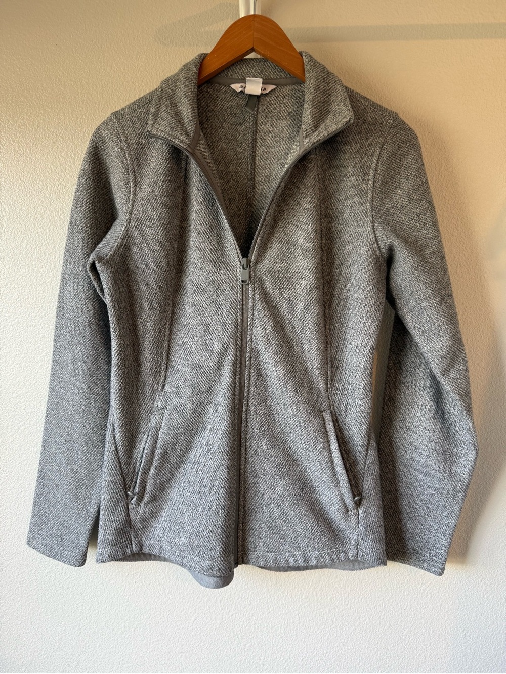 Athleta Light Heather Gray Knit Zip Jacket